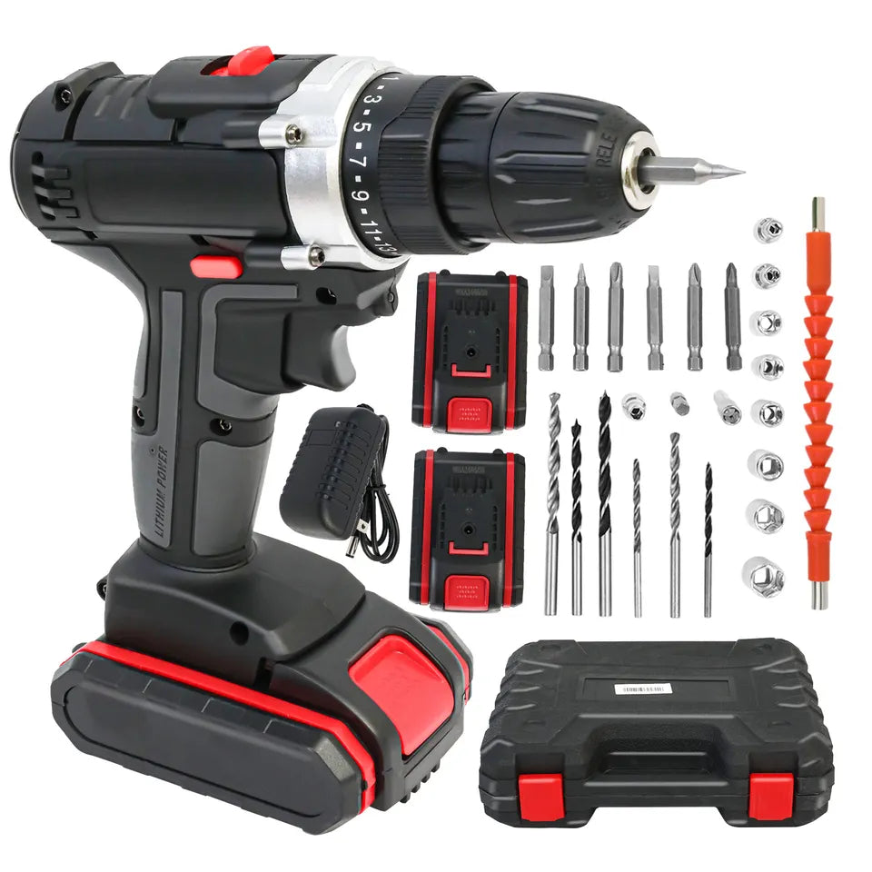 Heavy Duty 21V Electric Drill Driver Dual Battery Wireless Power Tool