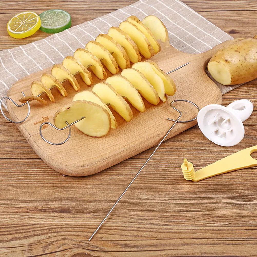 Spiral Potato Cutter with 4 Stainless Steel Sticks – Manual Twisted Potato Slicer