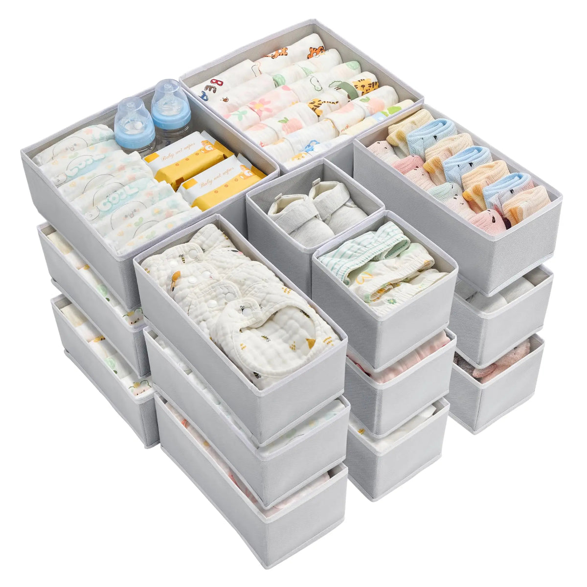 12-Pack Baby Clothes Organizer Set Foldable Fabric Drawer Storage Bins for Nursery Dresser