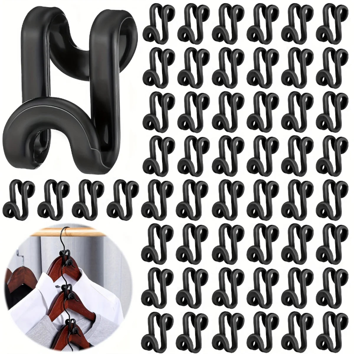 Mini Plastic Hangers 60 Pieces Closet Connector Hooks (Black)