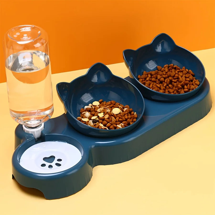 Pet Bowls With Water Feeder 3 in 1 Feeding Bowl (Navy Blue)