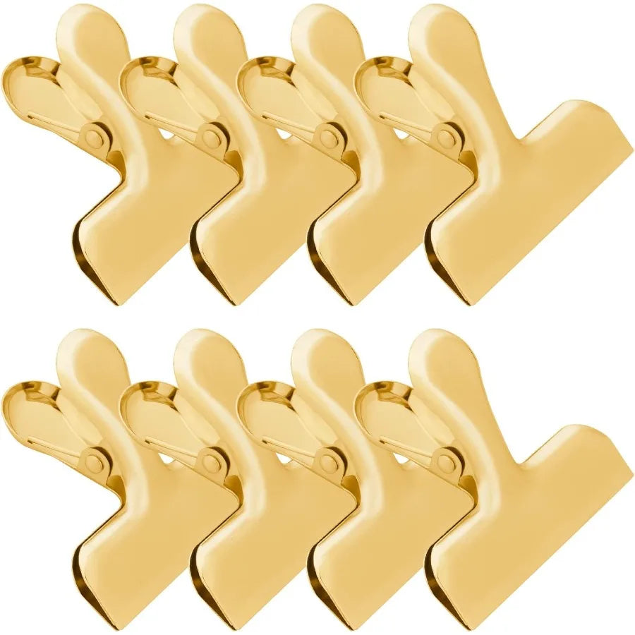 3-Inch Stainless Steel Gold Chip Clips – Heavy Duty Metallic Bag Clips