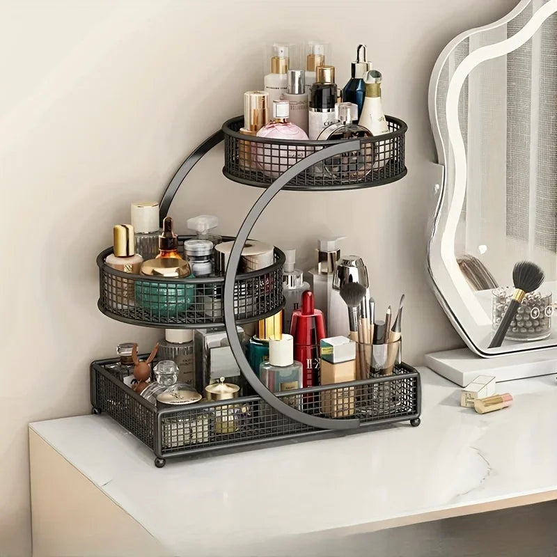 Metal Cosmetic Organizer for Dresser Multi-layer Makeup Storage Rack (Black)