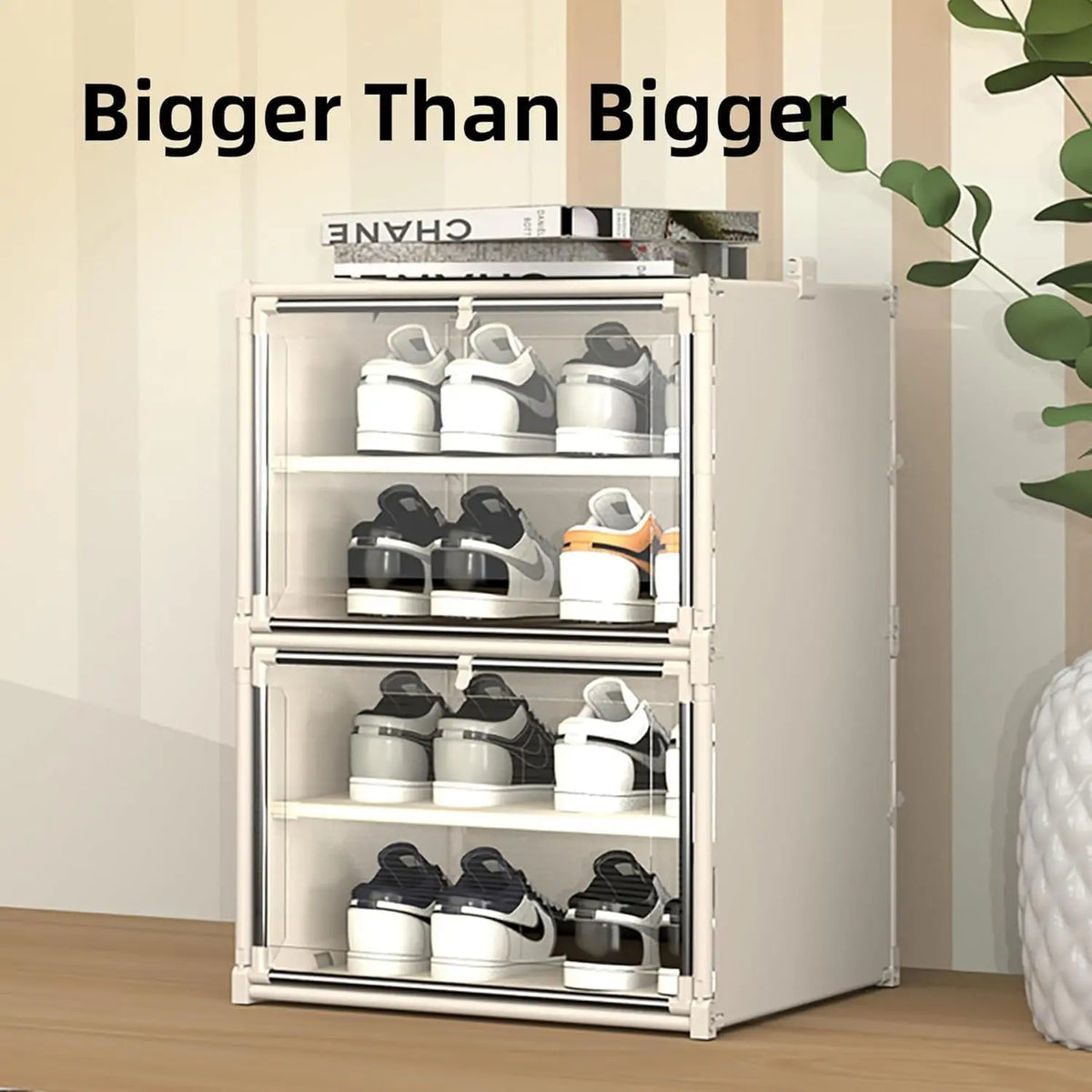 Hard Plastic Folding Stackable Shoe Box Organizer (4 Tiers)