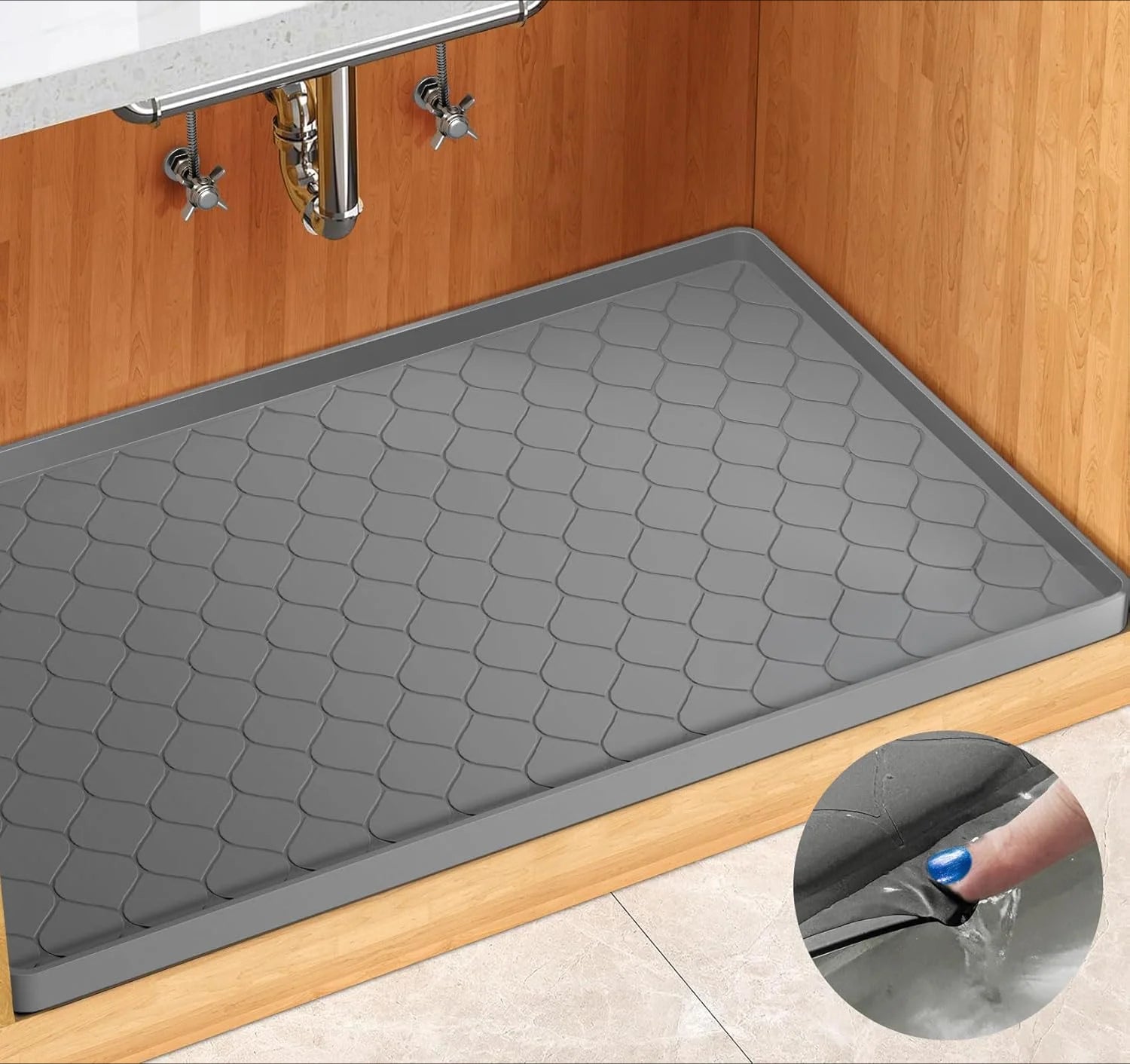 Under Sink Mat 34"x22" Waterproof Silicone Cabinet Liner