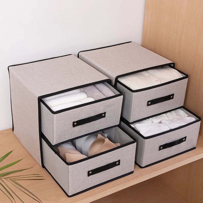 Washable Cotton Linen Storage Box, Fabric Drawer Organizer Basket (Gray)