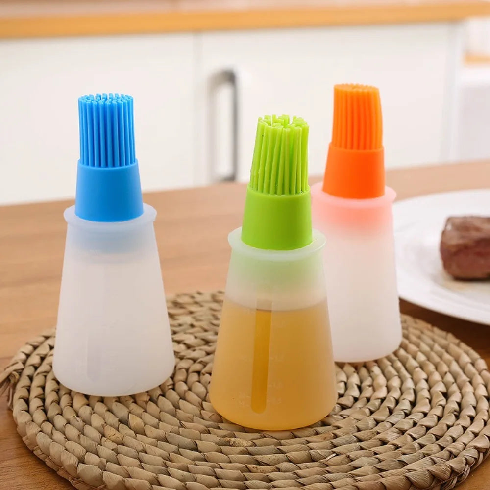 Silicone Oil Brush with Bottle – 2-in-1 Oil Dispenser &amp; Basting Brush for BBQ, Baking &amp; Cooking