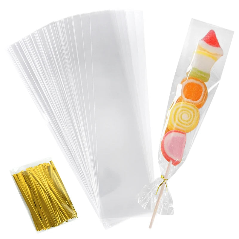 Clear Candy Treat Bag 50 Pieces Cellophane Cookie Lollipop Plastic Bag Food Gift Packaging