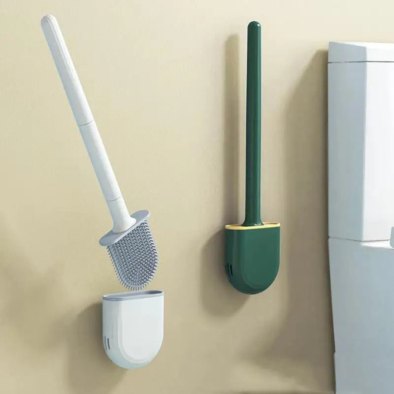 Silicone Toilet Brush Set Wall Mounted Hygienic Deep Cleaning Tool (White)