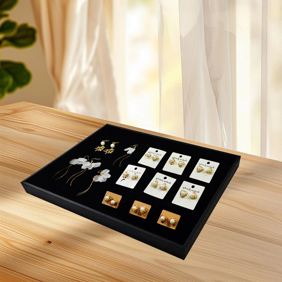 Stackable Velvet Jewelry Tray 2-Pack Display Organizer (Black)