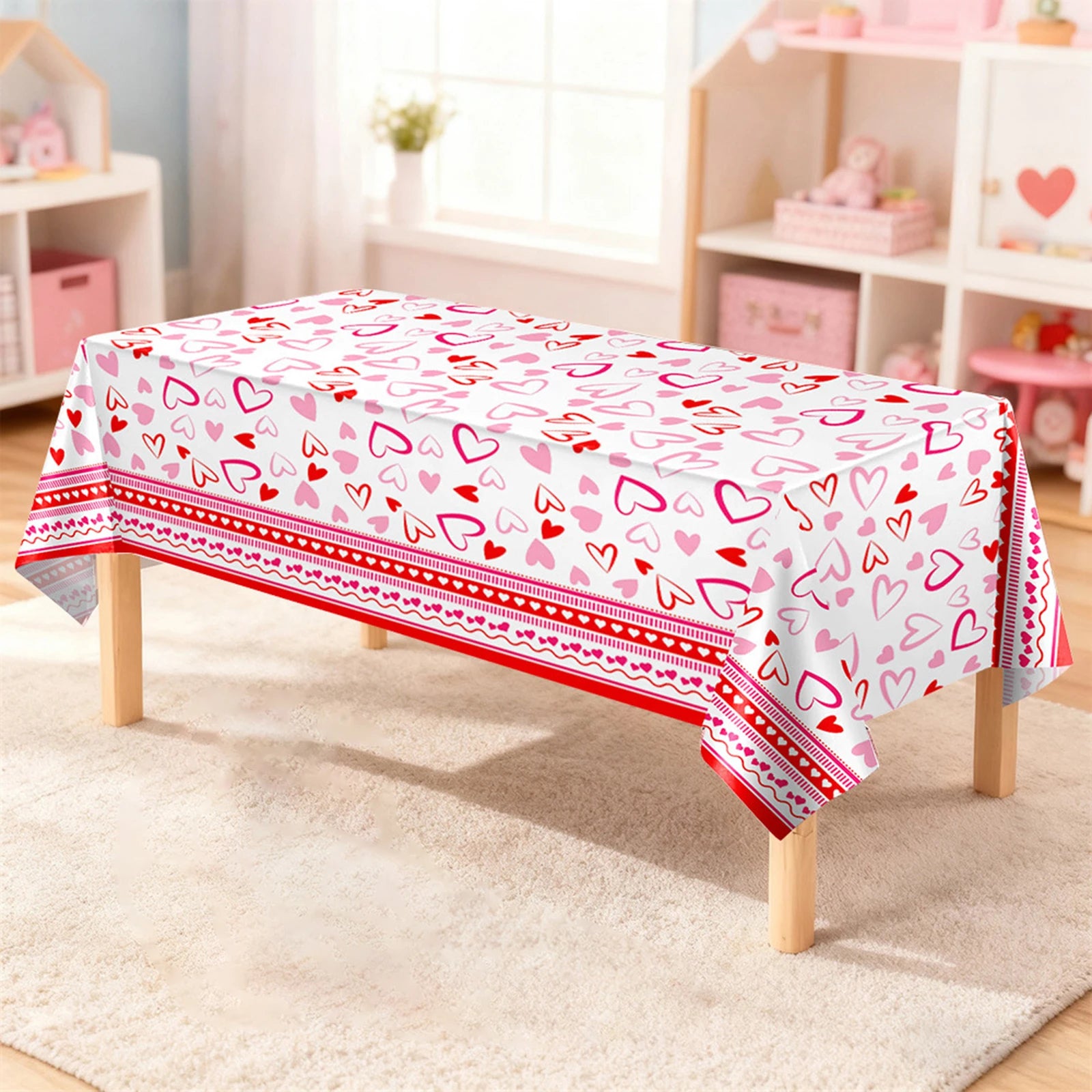 Valentine’s Day Disposable Tablecloths Red Heart-Shaped Plastic Table Covers