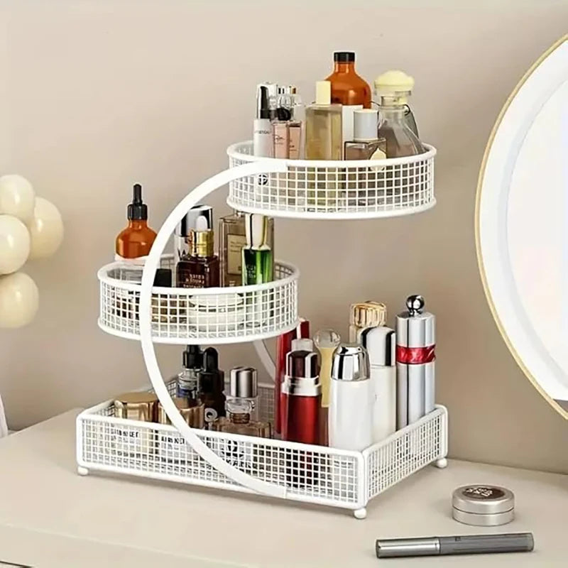 3-Tier Round Metal Storage Rack Cosmetic Organizer (White)