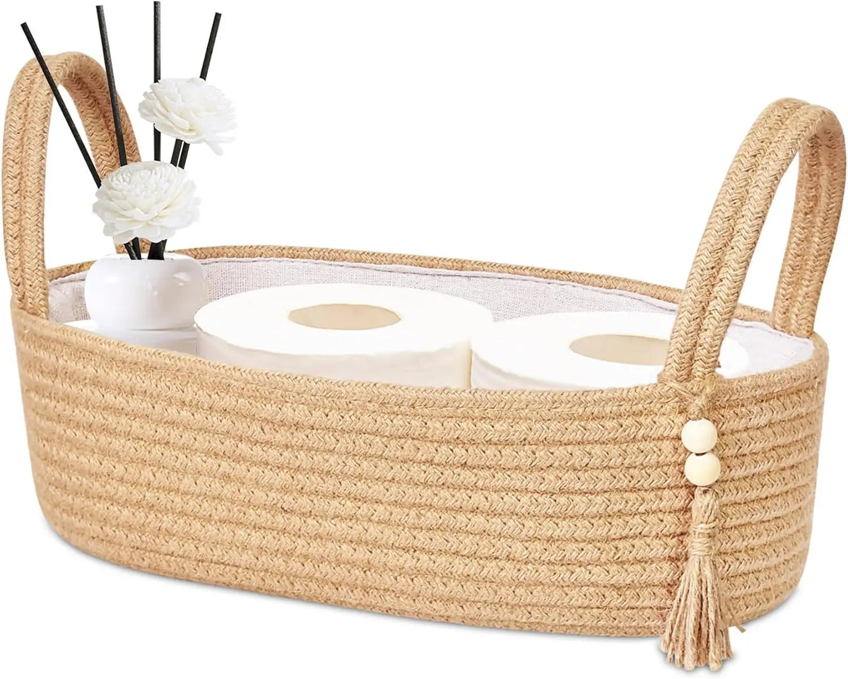 Small Jute Rope Bathroom Basket – 13x6x4 Inch Toilet Tank Top Organizer