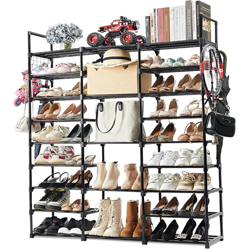 Tall Shoe Storage Shelf 9-Tier Metal Shoe Rack (Black)