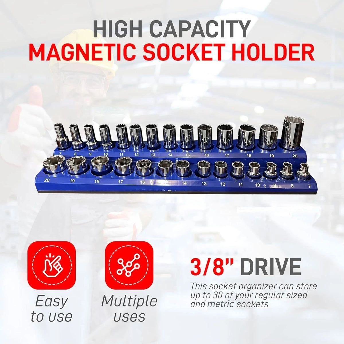 Magnetic Socket Organizer 6-Piece Set Standard and Deep Size Sockets