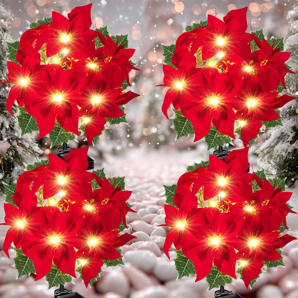 Artificial Solar Garden Flower Stake Lights for Christmas Decor (Red)