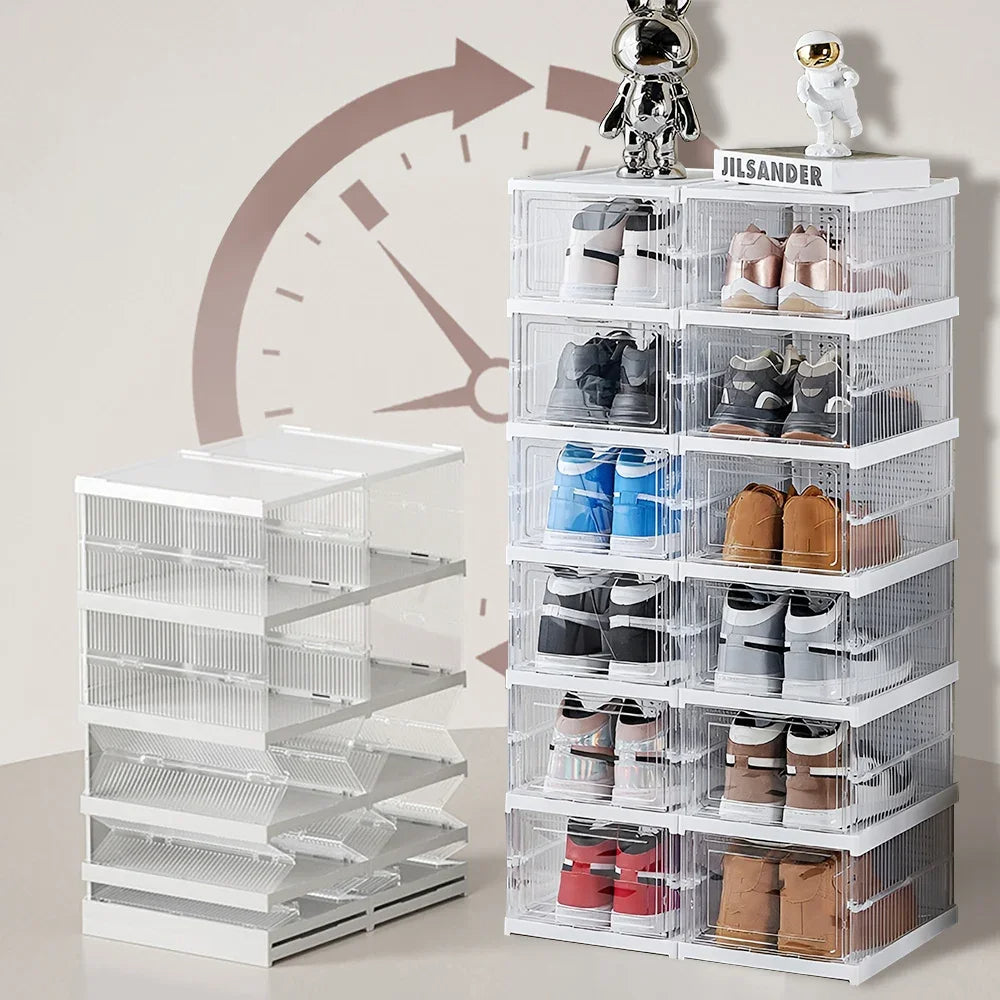 Foldable Transparent Shoe Organizer 6-Layer Display Case for Shoes