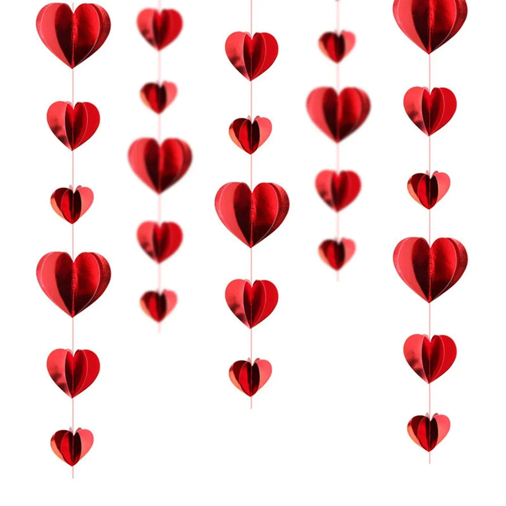 3D Heart Garland Ornaments for Valentine's Day Decoration (Red)