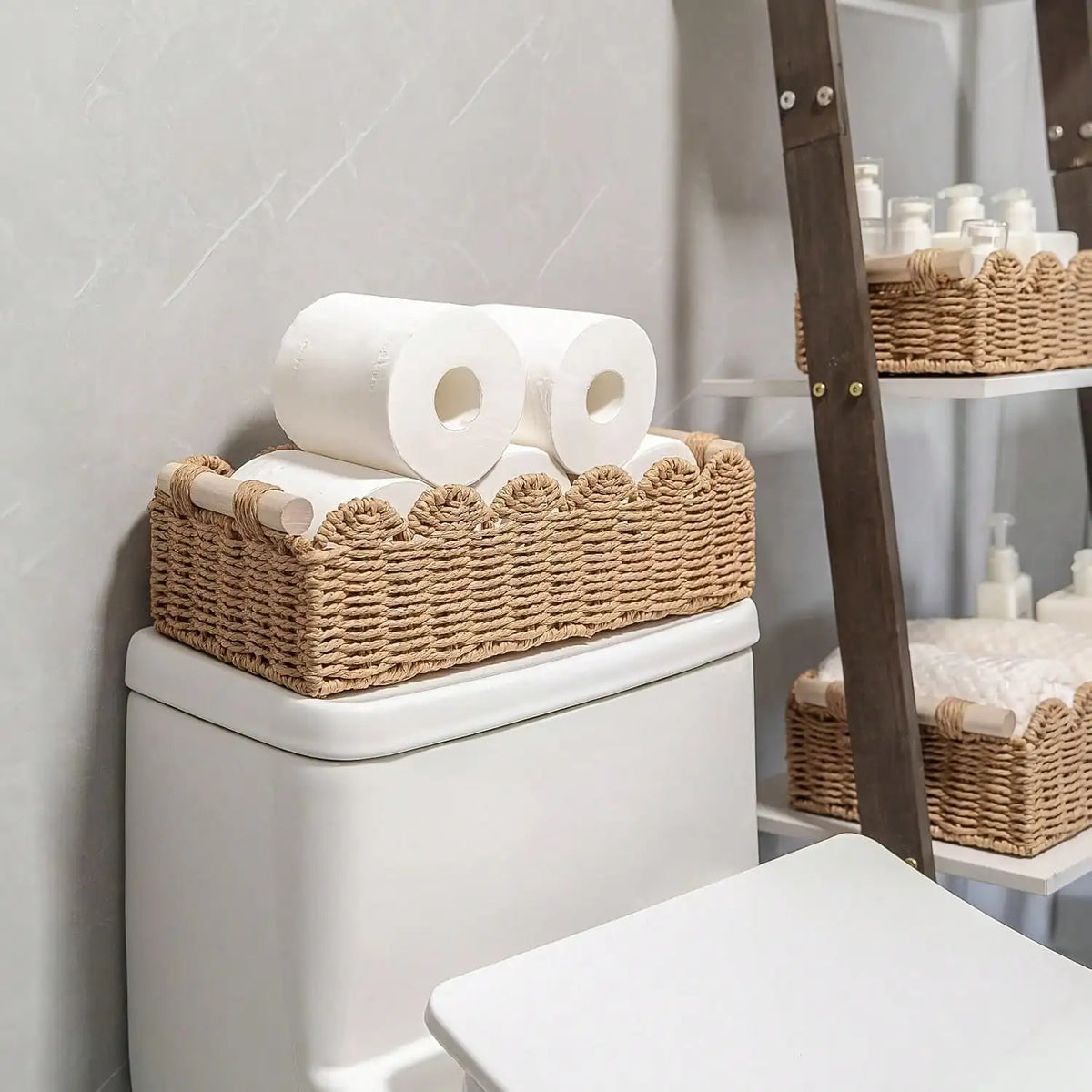 Woven Decorative Storage Basket with Handles (Khaki)