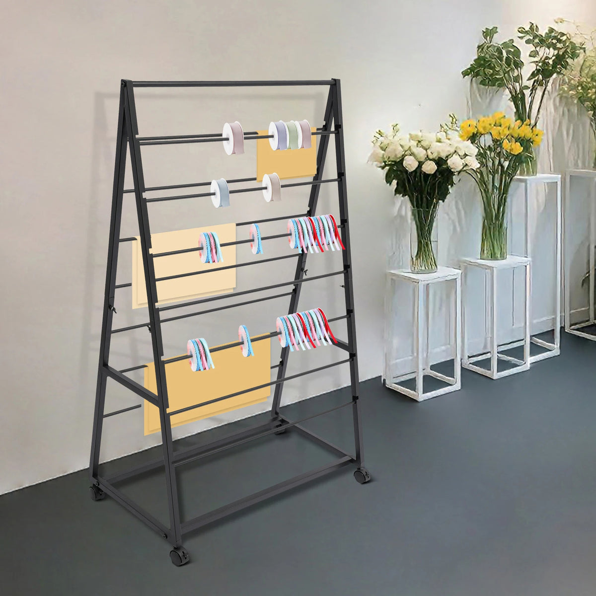 Portable Storage Holder Ribbon Display Organizer Rack with Wheels