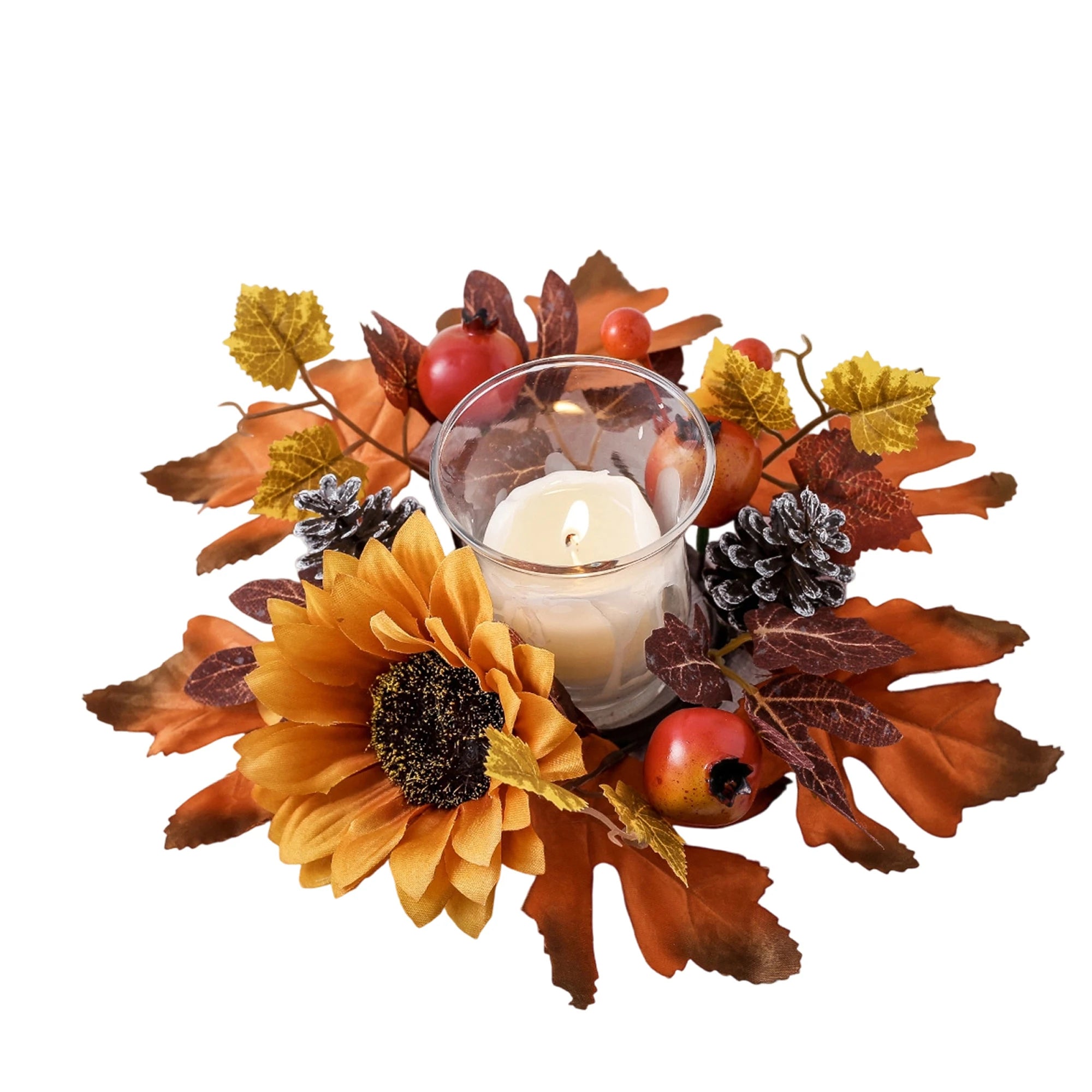 Thanksgiving Candle Ring Sunflower Fall Leaves Wreath Holiday Indoor Home Decor Party Favor
