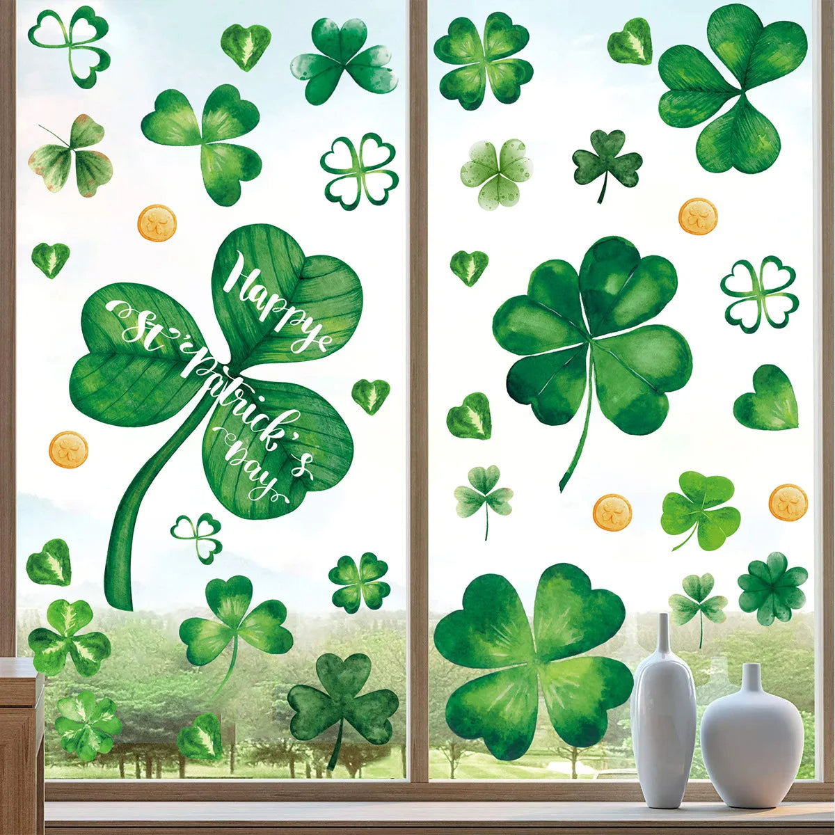 St. Patrick's Day Window Stickers Double-Sided Shamrock Decorations