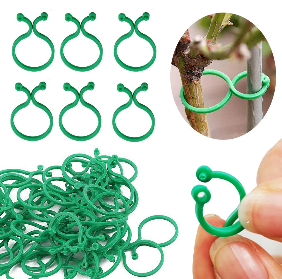 20 Pack Garden Vine Strapping Clips Plant Bundling Buckle Ring Holder (Green, Small)