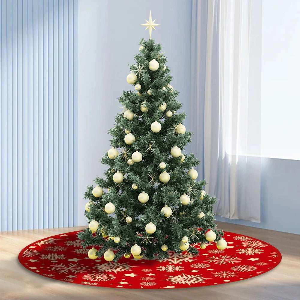 Round Christmas Tree Bottom Decor Mat (35.4") – Snowflake Pattern Printed Pad for Indoor and Outdoor Xmas Decoration
