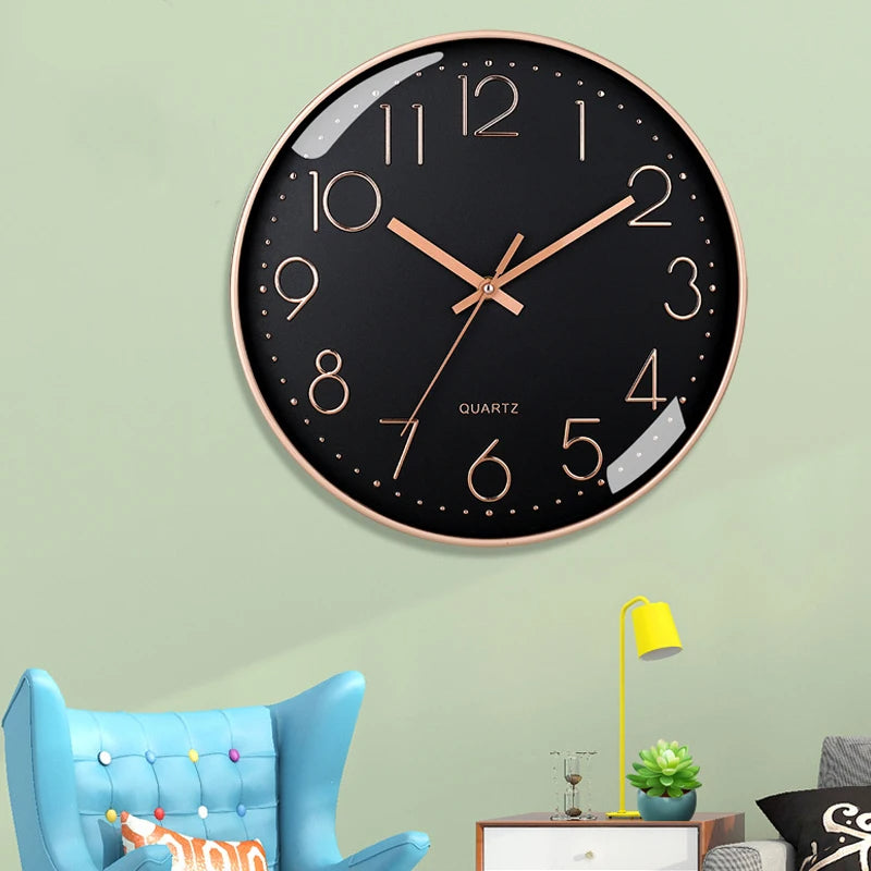 8 Inch Mute Wall Clock Silent Quartz Clock for Home Decor (Black)