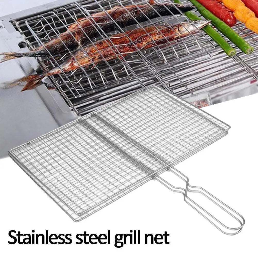 Heavy Duty Barbecue Grilling Basket – Folding Iron Mesh Grill Net
