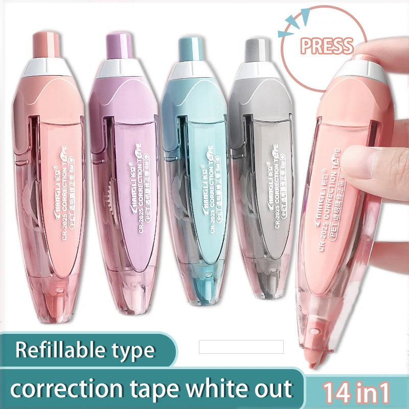 Refillable Correction Tape Set (4 Dispensers, 10 Refills)