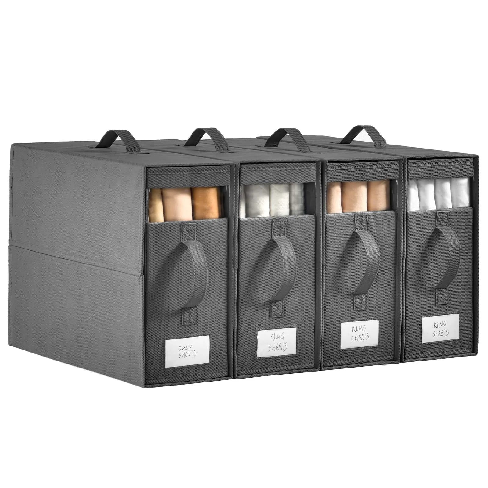 Bedsheet Storage Box Foldable Linen Closet Organizer with Label