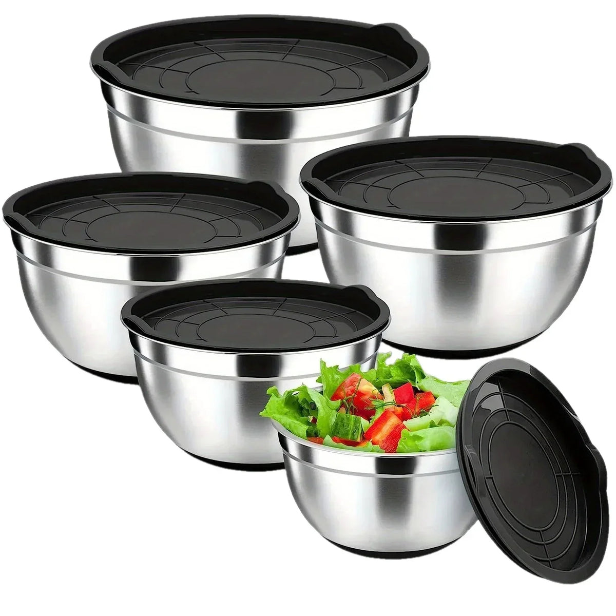 Stainless Steel Mixing Bowl Set 5-Piece Nesting Kitchen Essentials