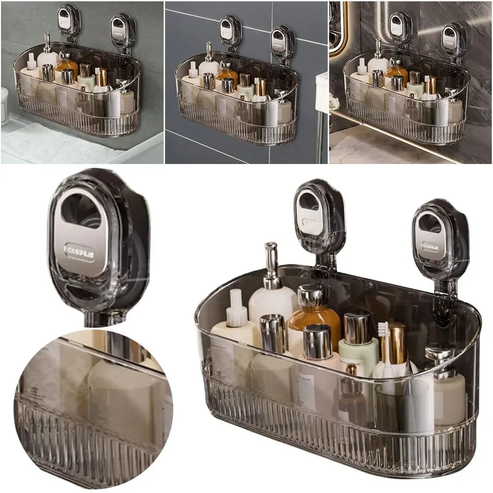 No-Drill Suction Cup Storage Box for Bathroom &amp; Kitchen Strong Load-Bearing Wall Basket (Gold)