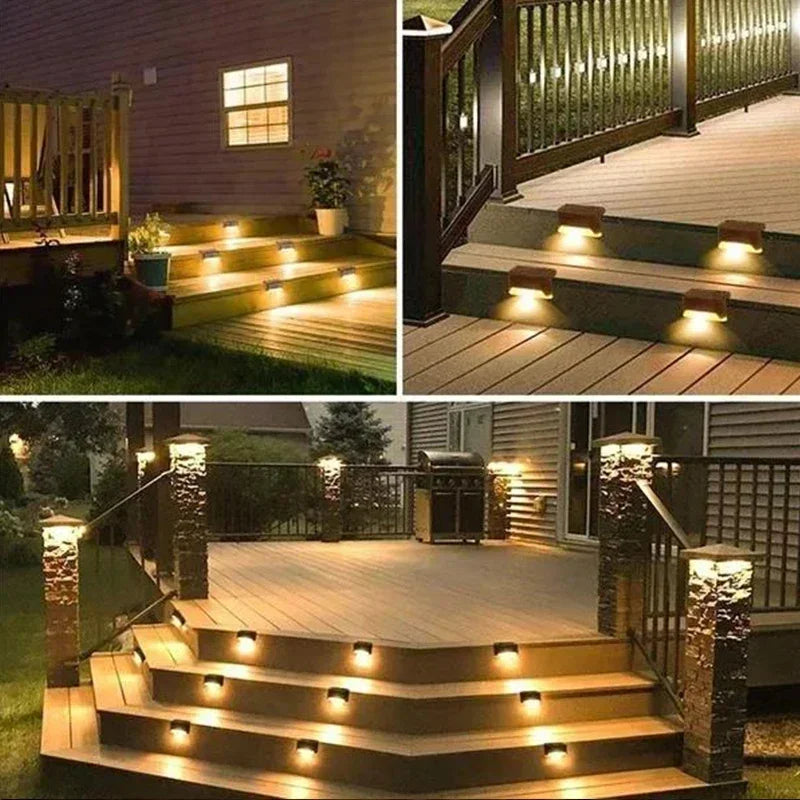 4 Pack Warm White Solar Deck Lights Waterproof Outdoor LED Fence Lights for Patio, Stairs, Garden