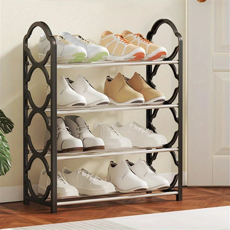 4-Tier Stainless Steel Shoe Rack Organizer Closet Shelf for Entryway Storage (Black)