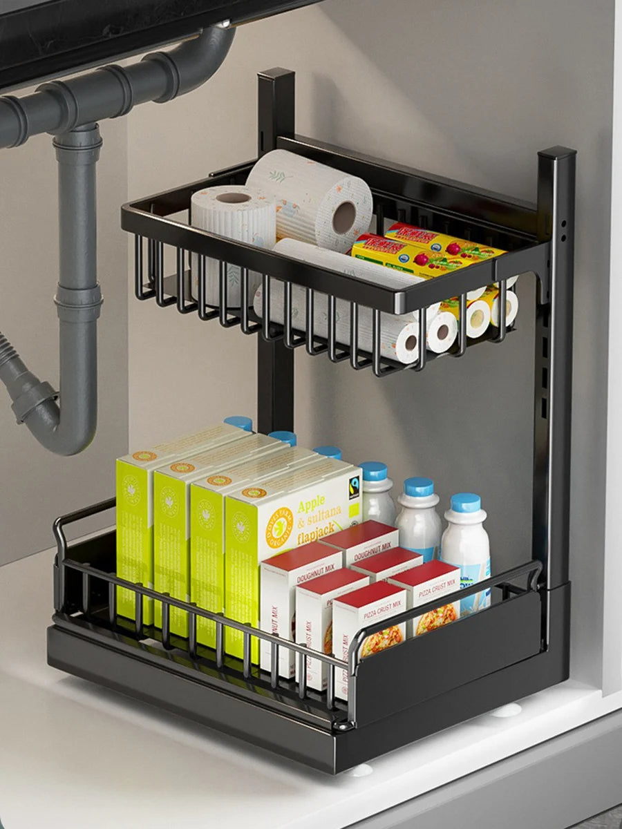 Under Sink Organizer with Sliding Drawers 2-Tier Height Adjustable Kitchen Cabinet Storage
