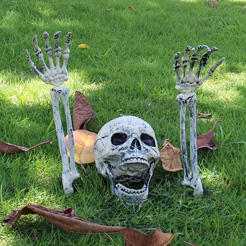 Realistic Skeleton Stakes with Skull, Hands, and Arms Halloween Party Decor