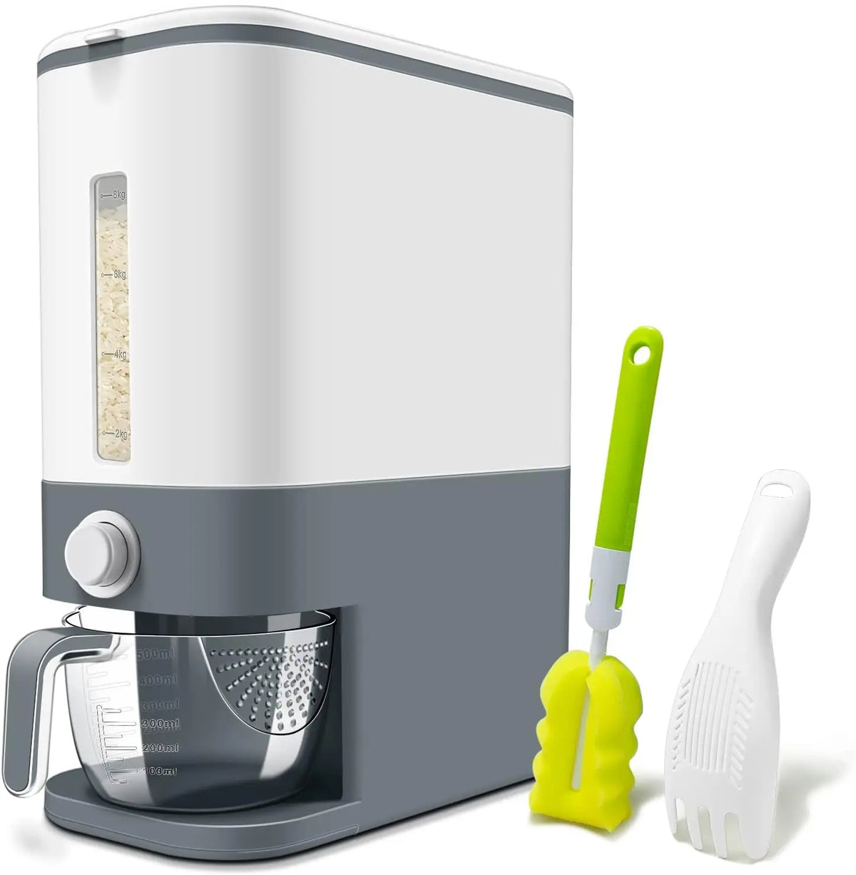 Large Capacity Dry Food Dispenser with Measuring Cup (Grey)