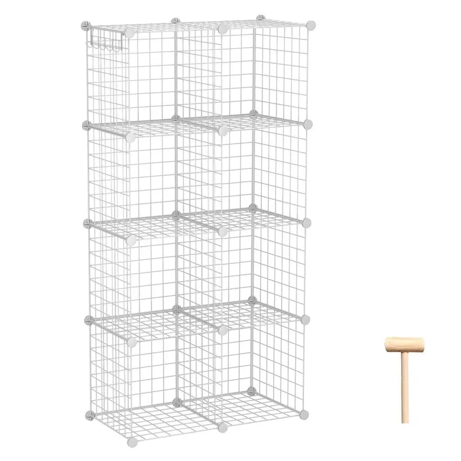 8-Cube Wire Storage Organizer – Modular Metal Grid Shelving Unit (Light Gray)