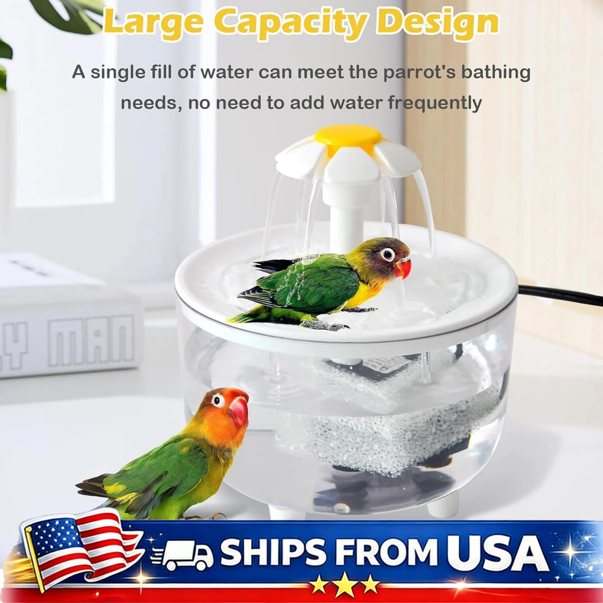 Automatic Bird Shower Bath, Filter Pump Fountain for Parrots (White)