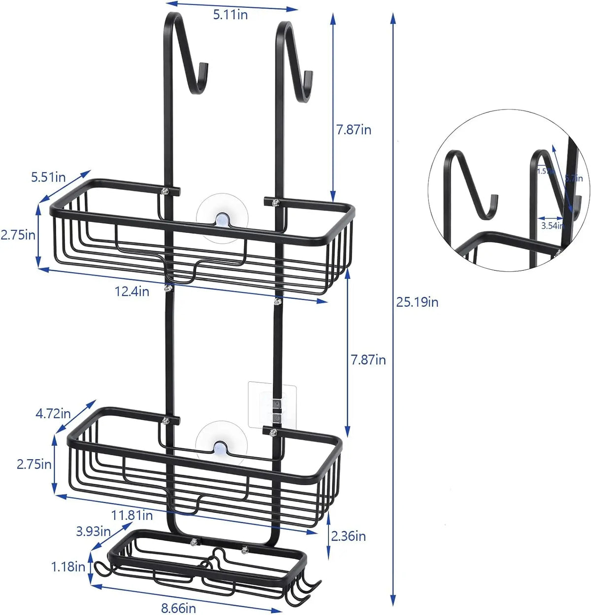 Over the Door Shower Caddy 3 Tier Hanging Shower Organizer Shelf for Bathroom