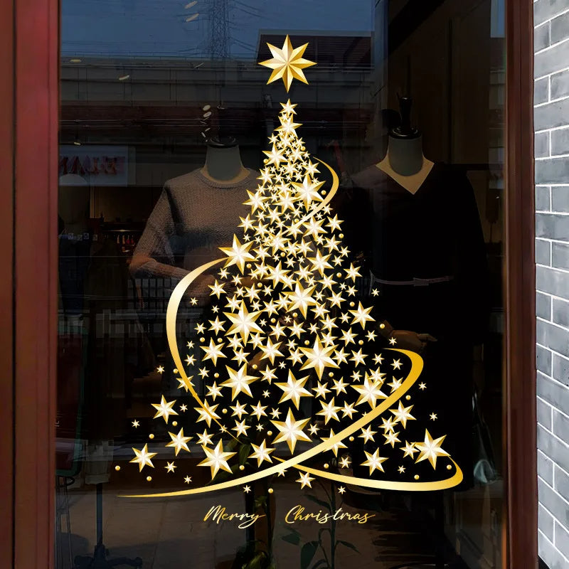 1PC Large Golden Christmas Tree Window Cling (Gold)