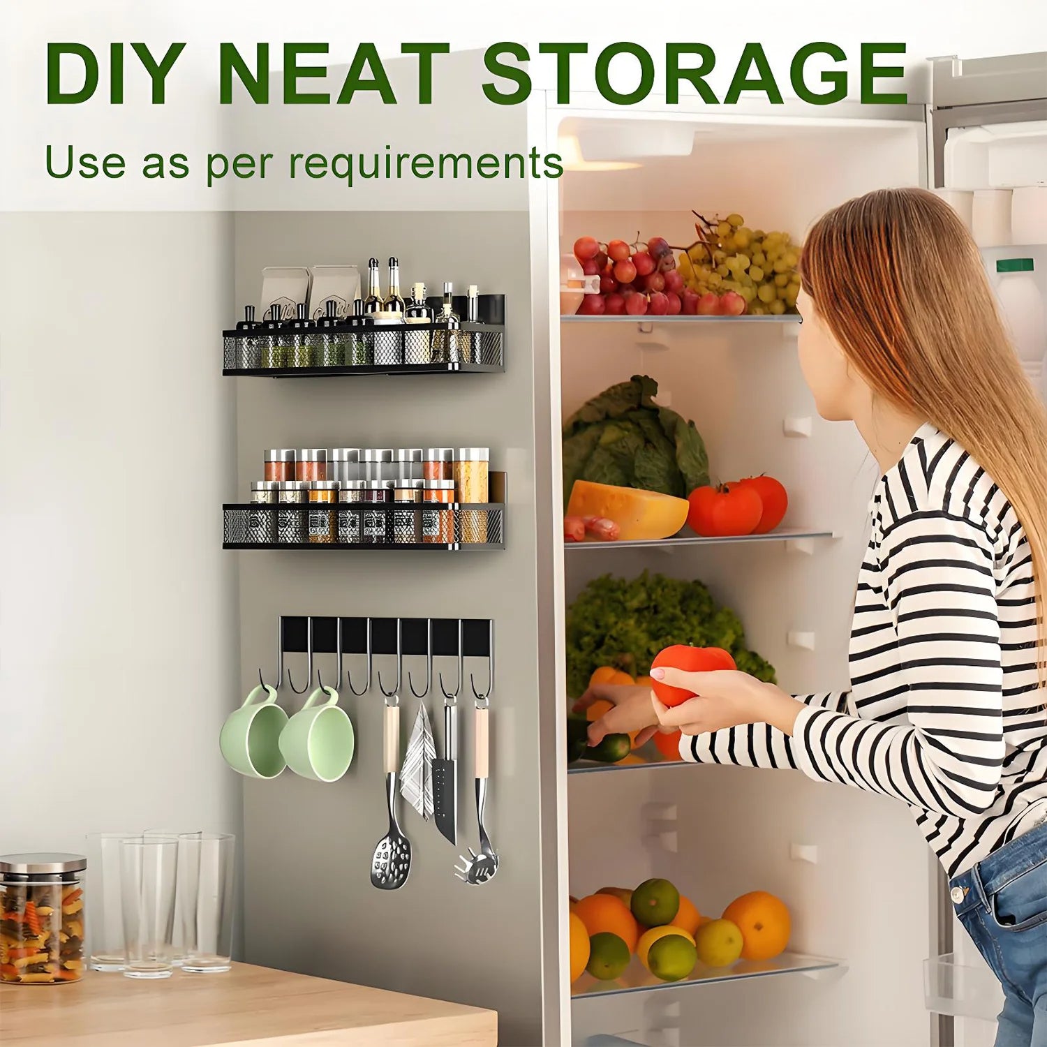 Magnetic Spice Racks 3-Pack for Refrigerator Organizer