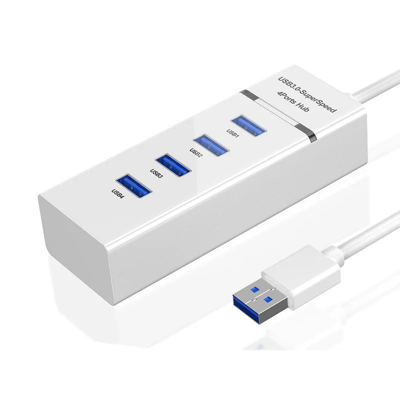 4 Port USB Hub Adapter 30cm Cable for PC, Mac, Laptop, Data Transfer (White)