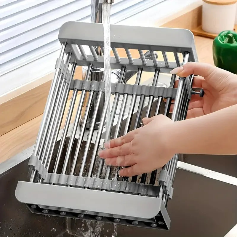 Portable Over-The-Sink Dish Drainer Stainless Steel Basket