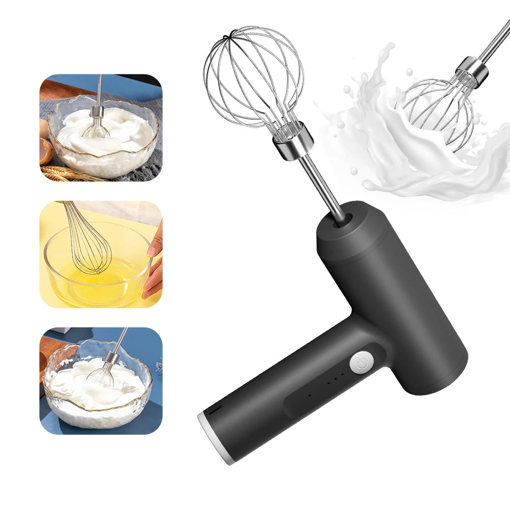 Cordless Electric Mini Egg Beater 3-Speed Baking Mixer (Black)