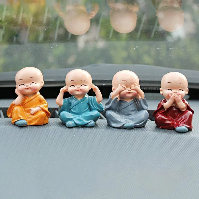 Resin Buddha Monk Figurines 4-Piece for Home & Car