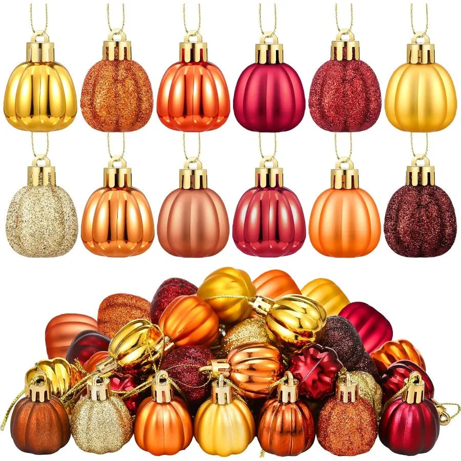 36 Count Small Pumpkin Hanging Ornaments – Rustic Fall Harvest Ball Decorations