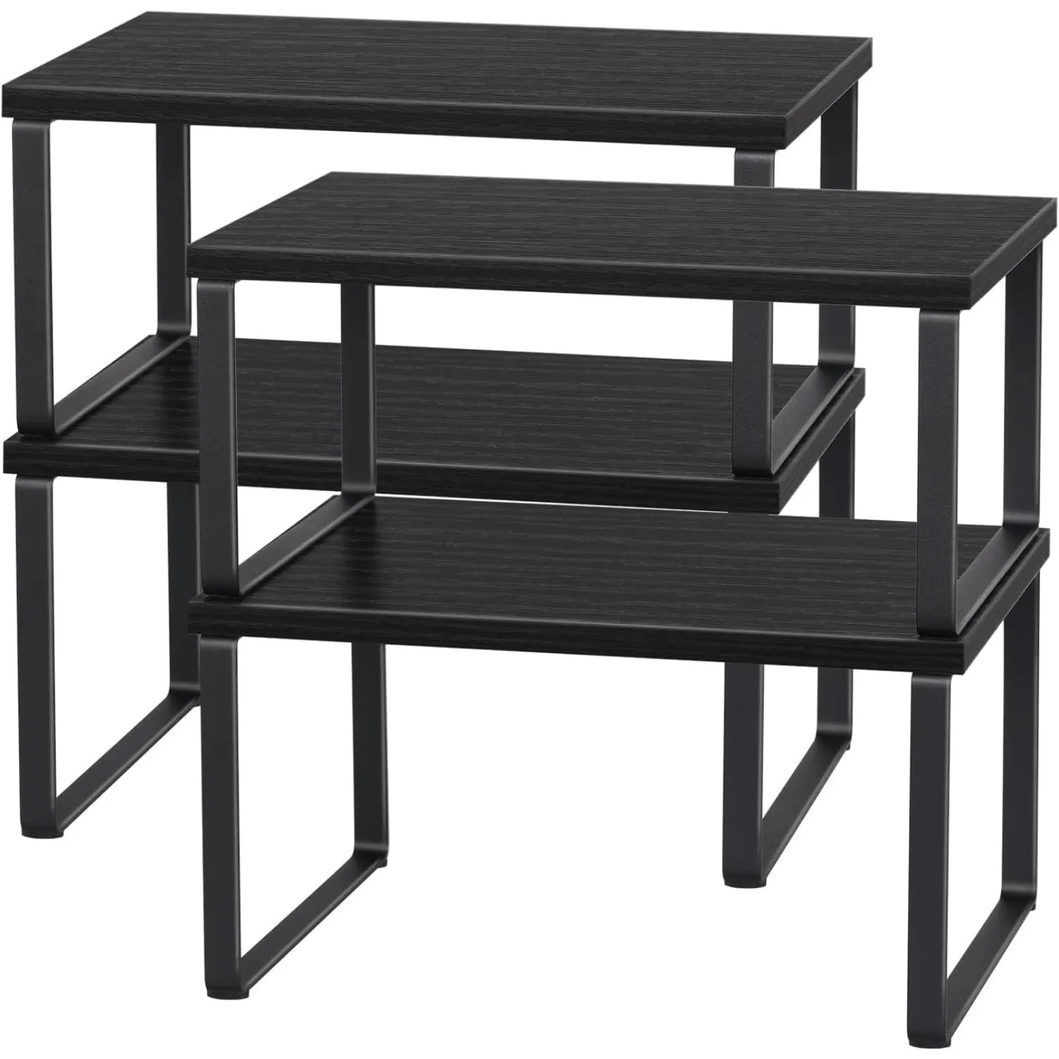Set of 4 Wooden Stackable Kitchen Shelves Expandable Countertop (Black)